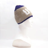 Unisex Handmade 100% Wool Knit Winter Warm USA  Beanie Hat Beige/Blue