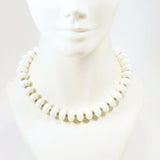 Vintage Handmade White & Gold Color Stones Beads Necklace Women's Jewelry