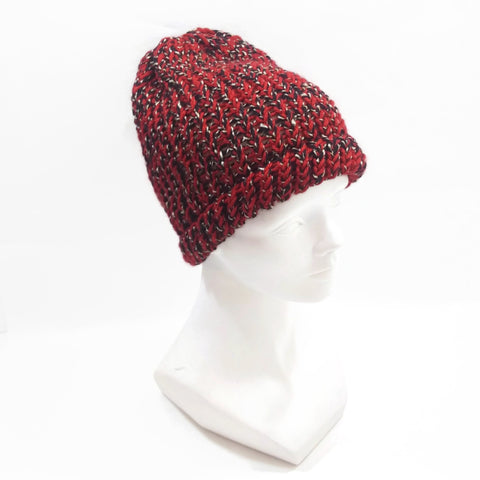 Unisex Handmade 100% Wool Knit Winter Warm Beanie Hat Red/Black