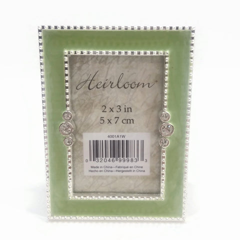 Ornate Jeweled Decorative Picture Photo Frame Home Décor Green/Silver Vintage