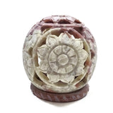 Burner for Cones and Candle Holder - Soapstone Carved Tea-Light Ball - Flowers