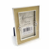 Ornate Jeweled Decorative Picture Photo Frame Home Décor Beige /Silver VTG 2x3"