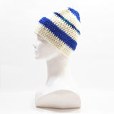 Winter Hat 100% Wool Knitted Handmade Unisex Warm Cap Skull Beanie Blue/White OZ