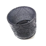 Candle Glass Holder Round Translucent Etched Floral Pattern Tumbler Black Gift