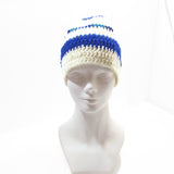 Winter Hat 100% Wool Knitted Handmade Unisex Warm Cap Skull Beanie Blue/White OZ