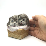 Puppies Figures In a Basket Ceramic Hand Painted Vintage Collectible Precious Moments