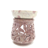 Natural Oil Diffuser Soapstone Oil Burner Round Candle Holder Handmade Leaves 3"