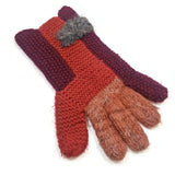 Woman's Winter Knit Warm Gloves 100% Wool Handmade Red/Purple/Orange