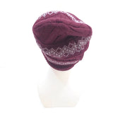 Unisex Fleece Winter Skullies Beanie Hat Purple/White