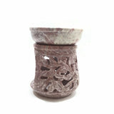 Natural Oil Diffuser Soapstone Oil Burner Round Candle Holder Handmade Leaves 3"