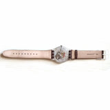 SWATCH Brown Leather Blue & Clear Face Numbers Date Unisex Hand Watch