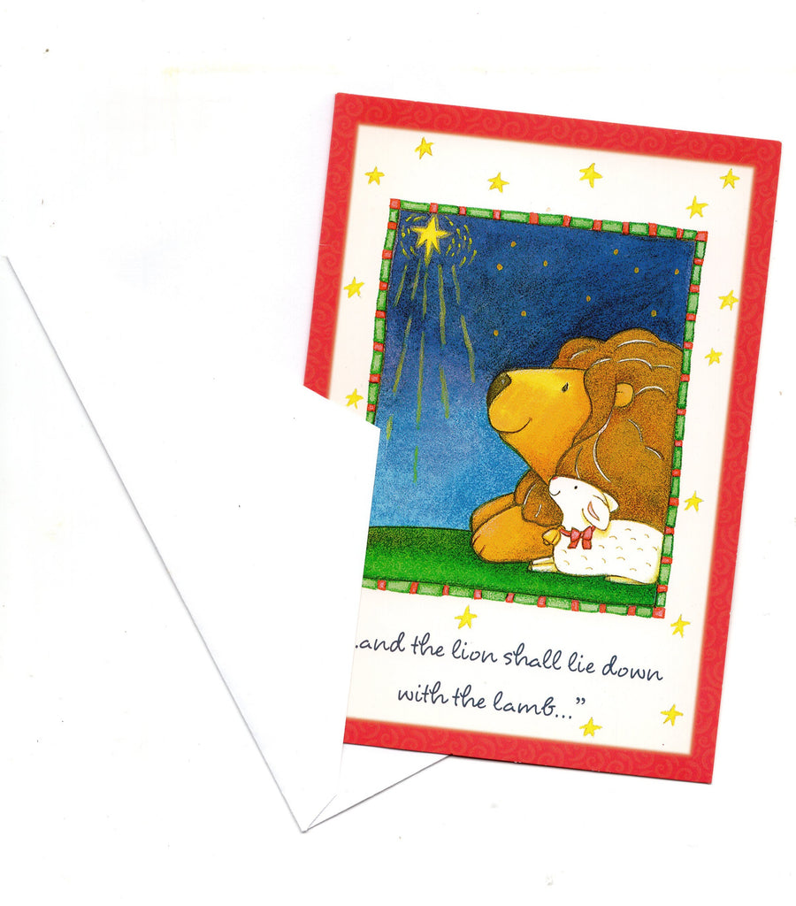Vintage Christmas Holiday Season's Blessings Greeting Card Lion and Lamb