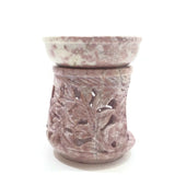 Natural Oil Diffuser Soapstone Oil Burner Round Candle Holder Handmade Leaves 3"