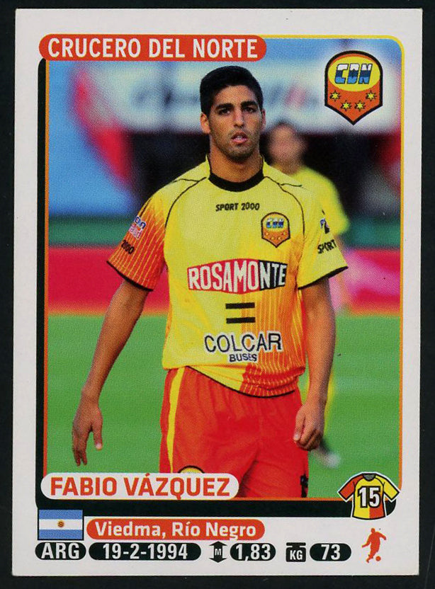 Fabio Vasquez Crucero del Norte Argentine #134 Soccer Sport Card Panini