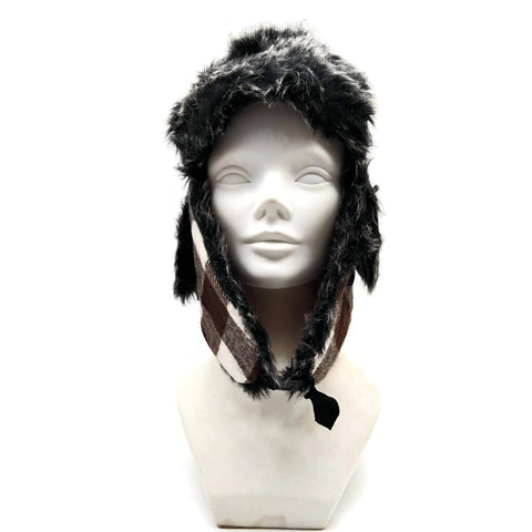Bomber Trapper Aviator Hat Unisex with Earflaps Brown White
