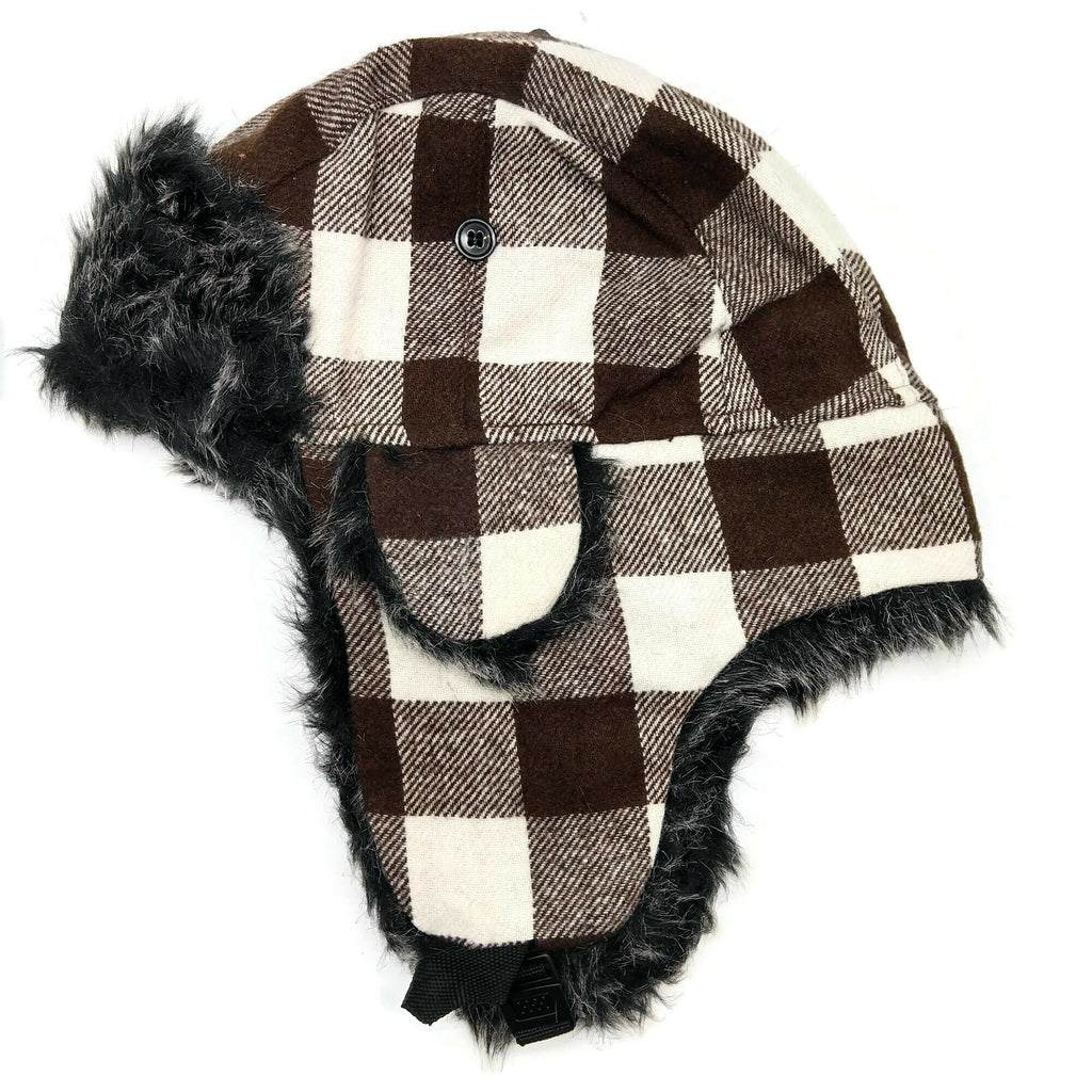 Bomber Trapper Aviator Hat Unisex with Earflaps Brown White