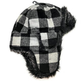 Bomber Trapper Aviator Winter Hat Unisex with Earflaps Black White