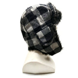 Bomber Trapper Aviator Winter Hat Unisex with Earflaps Black White