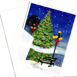 Decorated Christmas Tree by a Frozen Lake Christmas Art Greeting Card Vintage