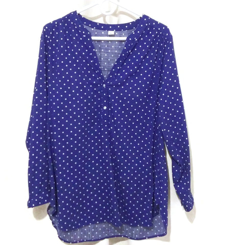 Old Navy V-Neck Lightweight Popover Tunic for Women Navy White Dots Large