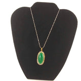 Women Pendant Necklace Antique Green Stone Silver Goldtone Vintage Jewelry Gift