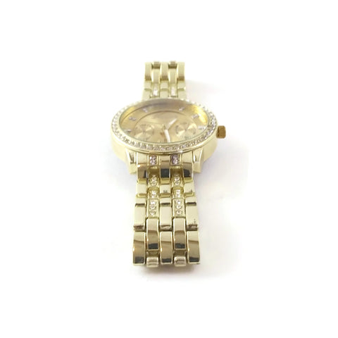 Unisex Men & Women Bracelet Wrist Gold Tone Color Watch W/Simulated Diamonds