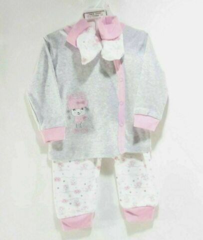 Baby Girl Long Sleeves Outfit 6-9 Months 3 Pieces Suit W/shoes Pink and Gray