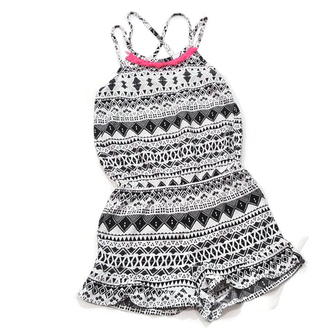 The Children's Place Girls Print Romper Overall Sleeveless Shorts Black/White S
