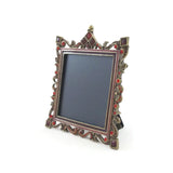 Vintage Ornate Photo Frame Metal W/Red Stones 3x3 Table Top