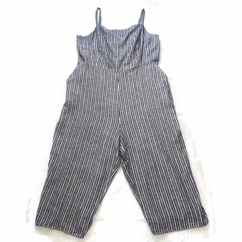 Old Navy Women's White/Blue Sleeveless Striped Wide Leg Comfortable Jumpsuit