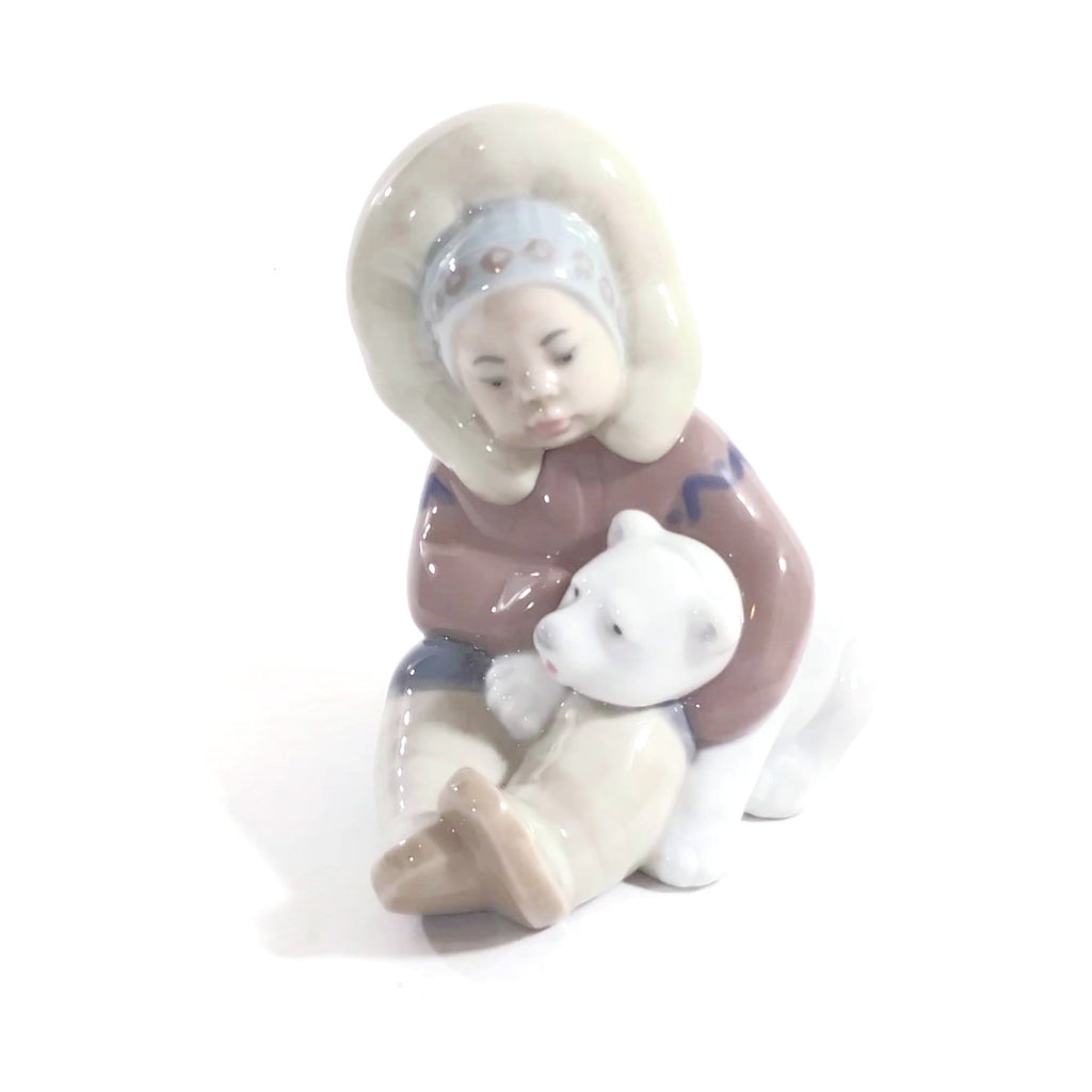 LLADRO Figurine Eskimo Girl Hugging a Polar Bear Vintage Collectible Statuette