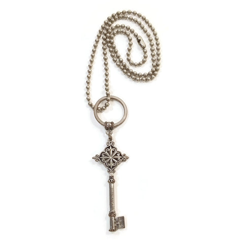 Happiness Decorative Antique Key Charm Pendant Silver Tone Vuntage