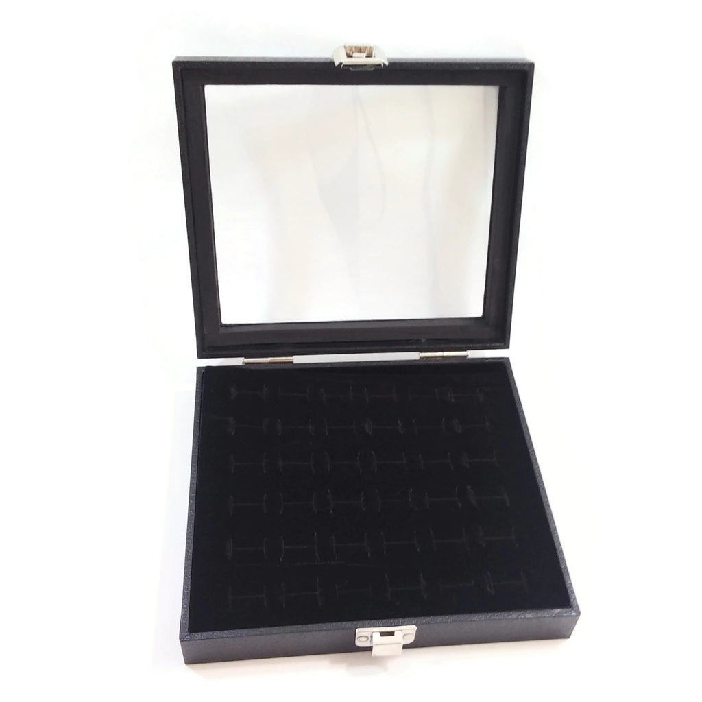 Ring Display Showcase with Velvet Insert Liner Jewelry Organizer 36 Slots Black