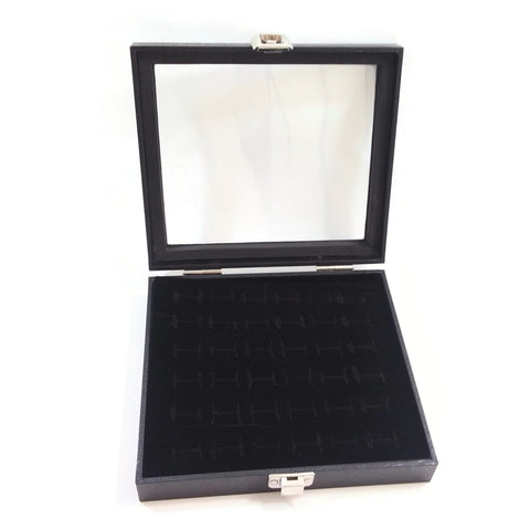 Ring Display Showcase with Velvet Insert Liner Jewelry Organizer 36 Slots Black