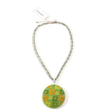 Laila Rowe Floral Pendant Necklace Silver Tone Jewelry Green/Yellow Trinket Gift