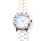 Unisex Bracelet Watch With White Soft Flexible Silicone Band Wristwatch Goldtone