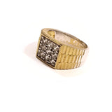Men's Gold Color Square Ring W/Simulated Diamonds Size 12