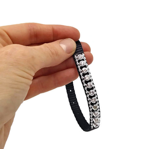 Dog/Cat Small Embellished Black/ Silver Collar Adjustable