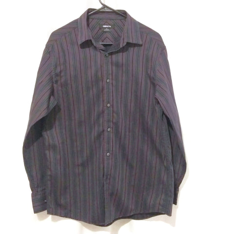 Men's Cotton Striped Casual Long Sleeve Dress Shirt Dark Gray Medium