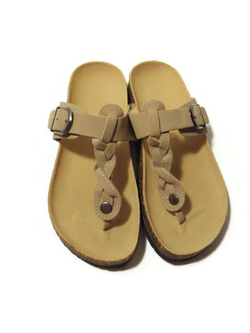 Women's Sandals Flat Thong Flip Flop Summer Shoes Beige Size 7