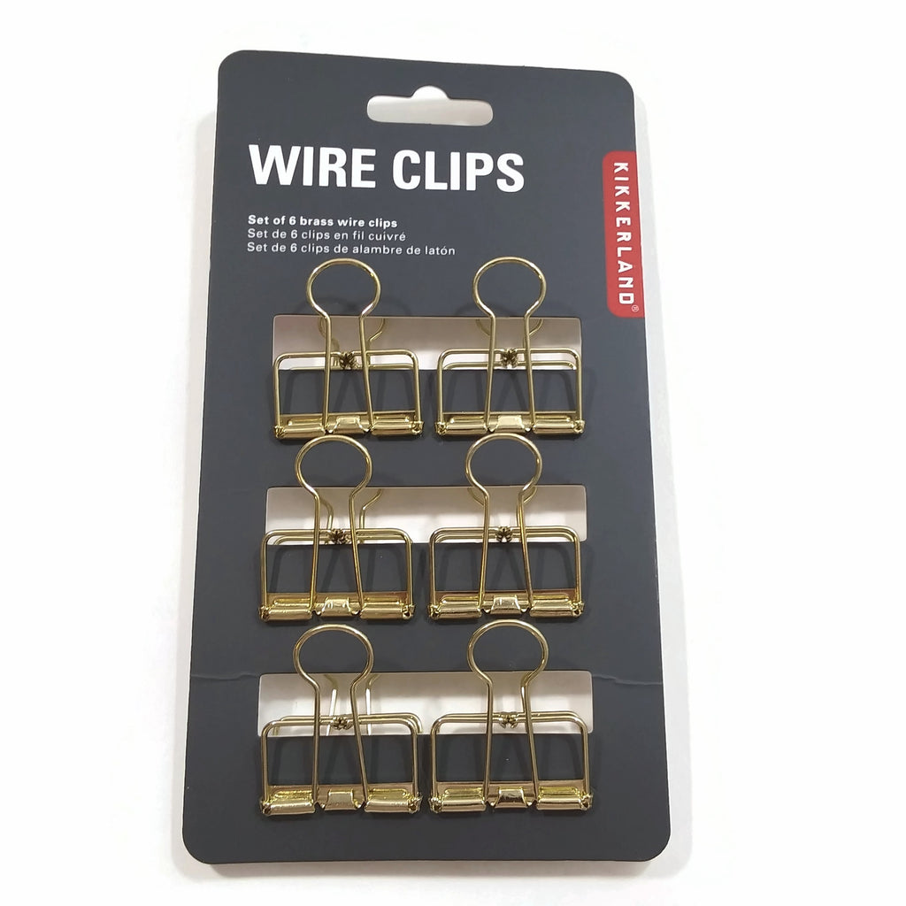 Set of 6 Brass Gold Wire Clips Paper-Clips Office Supply