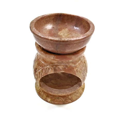 Oil Burner - Natural Soapstone Oil Diffuser Round Elephant  4" Hand-Carved