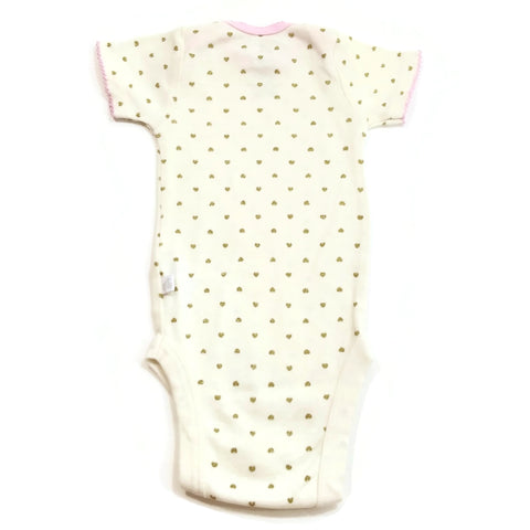 Just Born Organic Cotton Baby Girl Golden Hearts OutFit Bodysuit Short One Piece