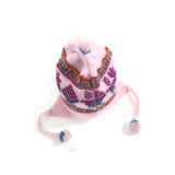 Girls Pink Handmade 100% Wool Knit Earflap Winter Beanie Hat NEW