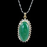 Women Pendant Necklace Antique Green Stone Silver Goldtone Vintage Jewelry Gift