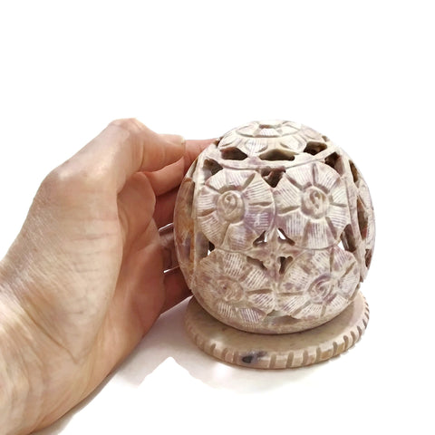 Handmade Incense Burner for Cones and Candles Soapstone Carved Flowers