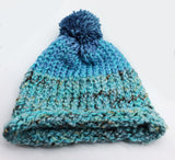 Winter Hat 100% Wool Knitted Handmade Unisex Warm Cap Pom Pom Beanie Blue OZ