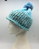 Winter Hat 100% Wool Knitted Handmade Unisex Warm Cap Pom Pom Beanie Blue OZ