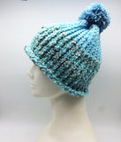 Winter Hat 100% Wool Knitted Handmade Unisex Warm Cap Pom Pom Beanie Blue OZ