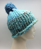 Winter Hat 100% Wool Knitted Handmade Unisex Warm Cap Pom Pom Beanie Blue OZ